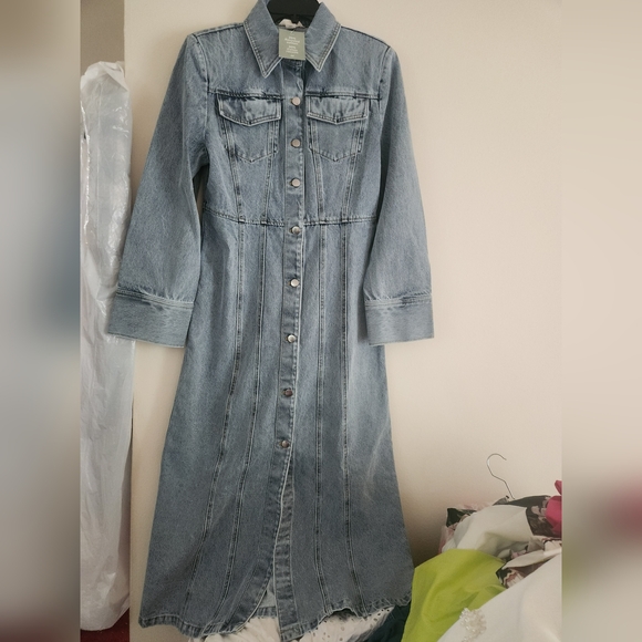 H&M denim maxi dress front buttons denim blue washed sz M BNWT - Picture 9 of 13